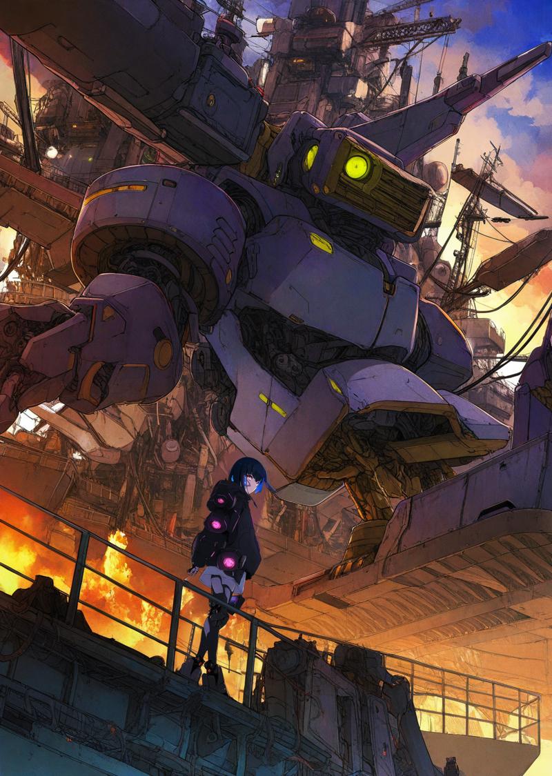 00616-3012962123-_1 girl with a mecha robot perspective, wide shot on a battleship detailed background (by Tsutomu Nihei_1.5), _, cyberpunk, dark.png